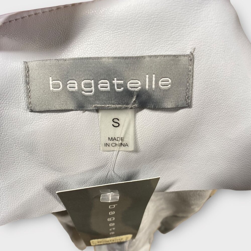 NWT BAGATELLE Light Blue Gray Faux Leather Draped Open Front Jacket, size Small - Picture 7 of 9